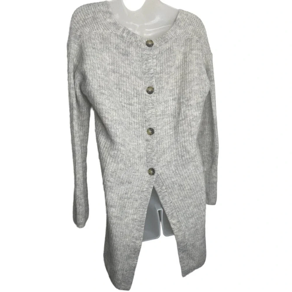 J Crew Point Sur Gray Ribbed Sweater Back Buttons‎ Womens XS Oversized Alpaca